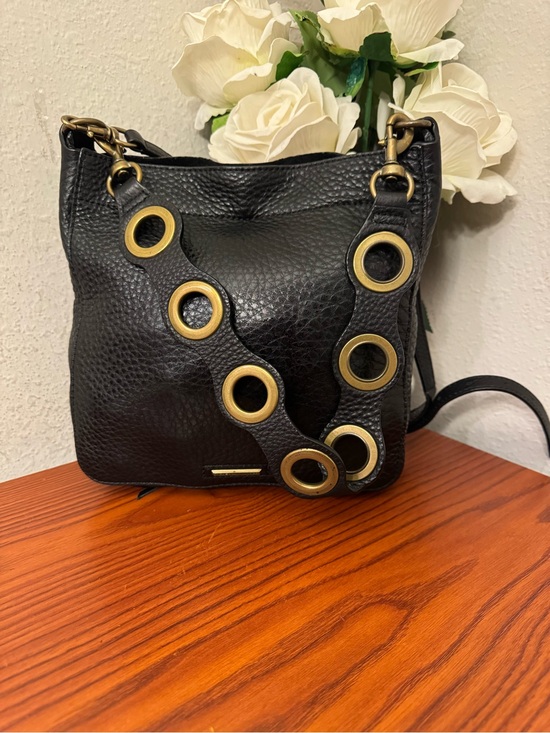 Rebecca Minkoff Handbags - Rebecca Minkoff Black Pebbled Leather Crossbody with Gold Ring Detail